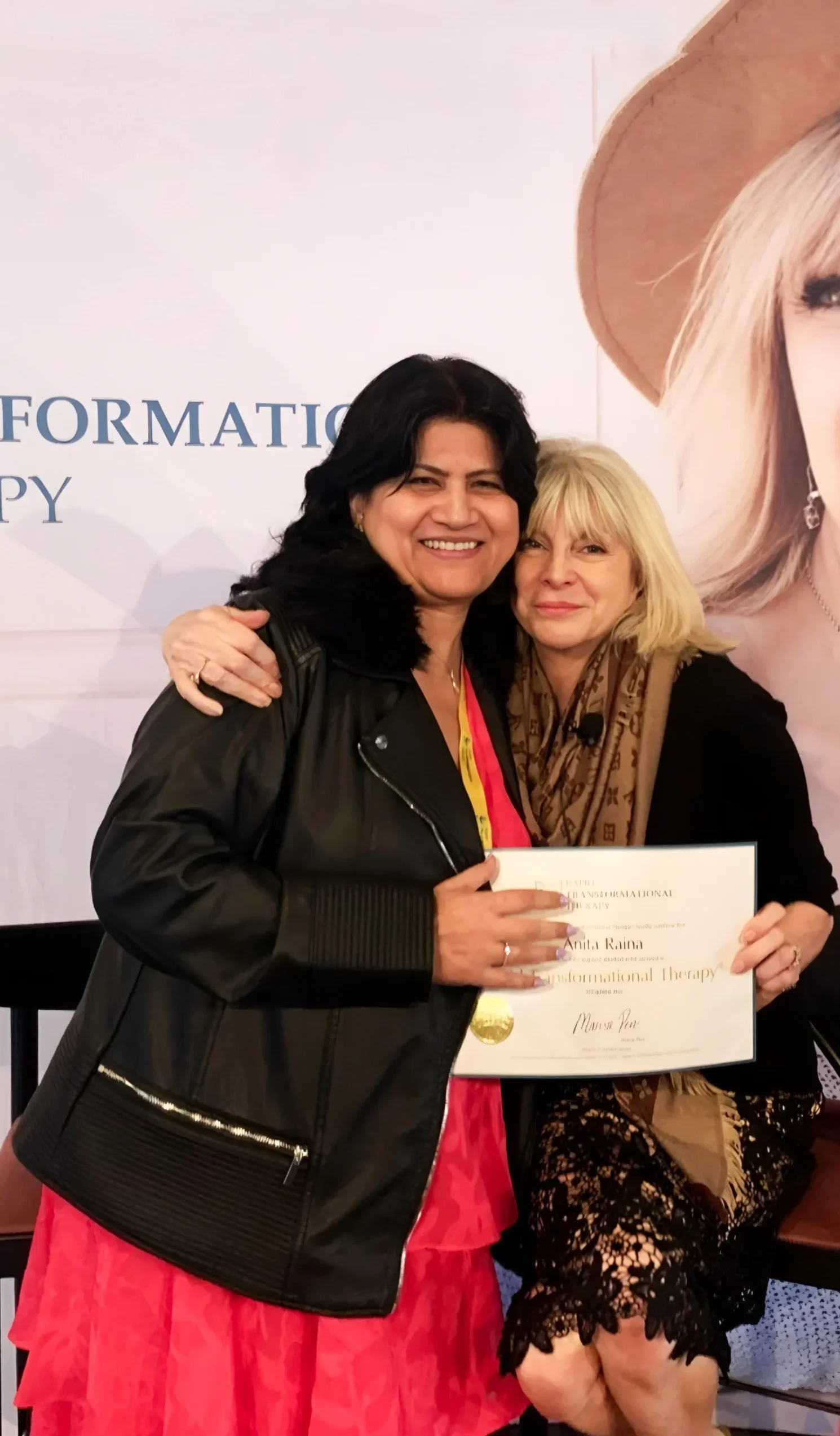 Anita Raina with noted life coach Marisa Peer, pioneer of RTT, Anita Kaul Atmaanaan